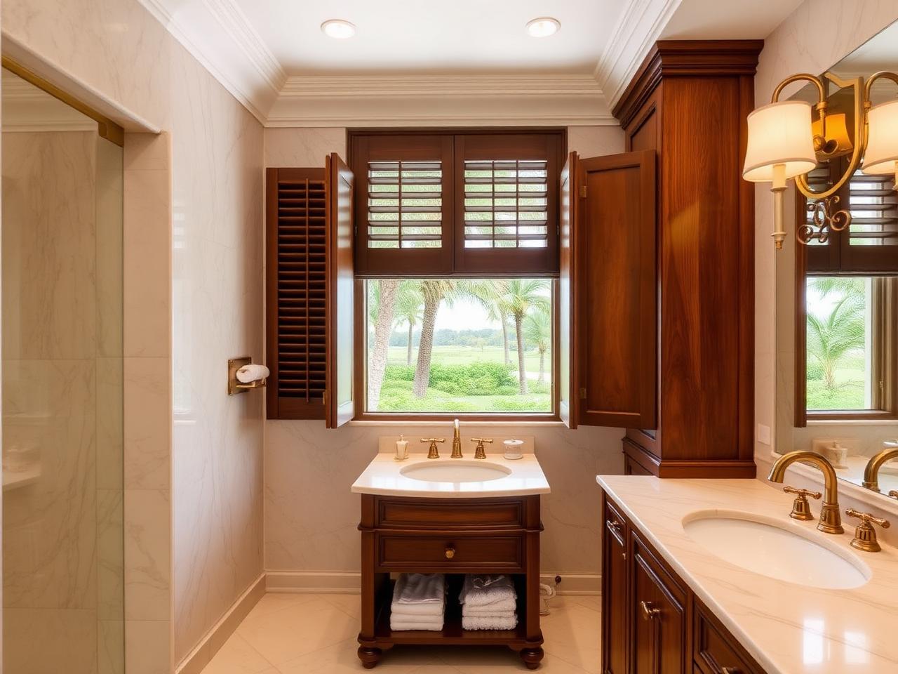 Stone primary bath with soaking tub and rain shower