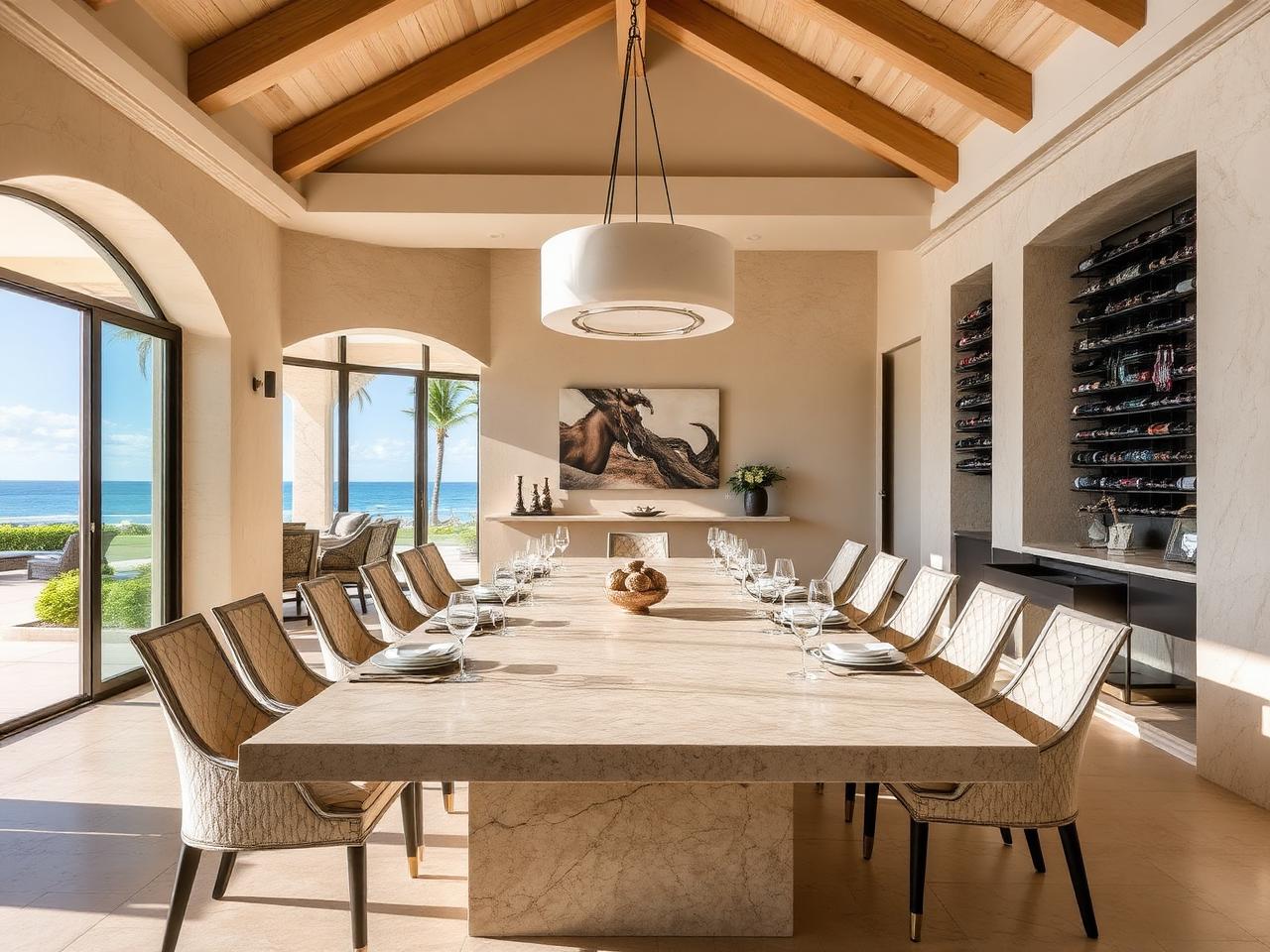 Dining room seating twelve beside the terrace