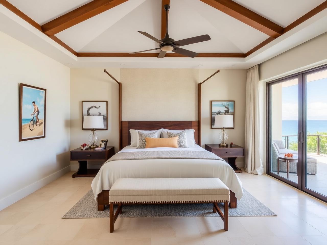 Guest bedroom with coral and sand accents