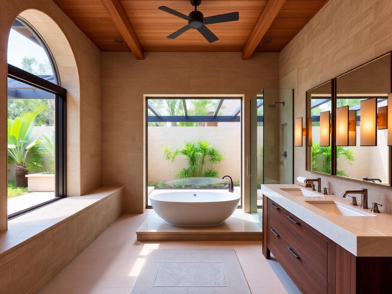 Bright marble bath with twin vanities