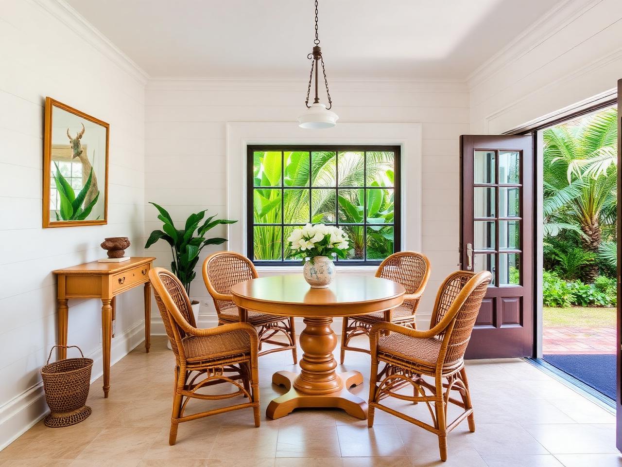 Intimate dining room with garden windows