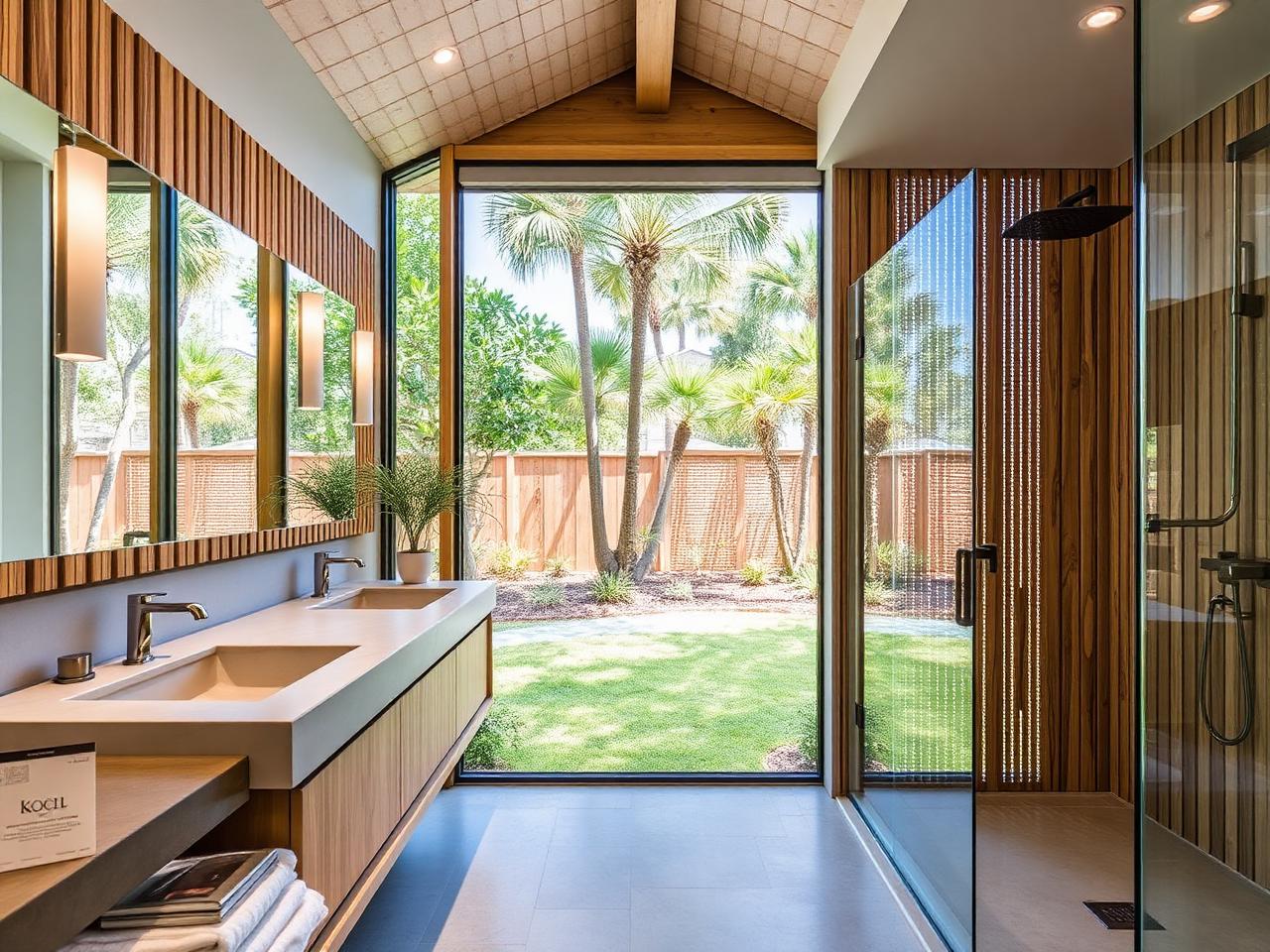 Stone bath with outdoor shower garden