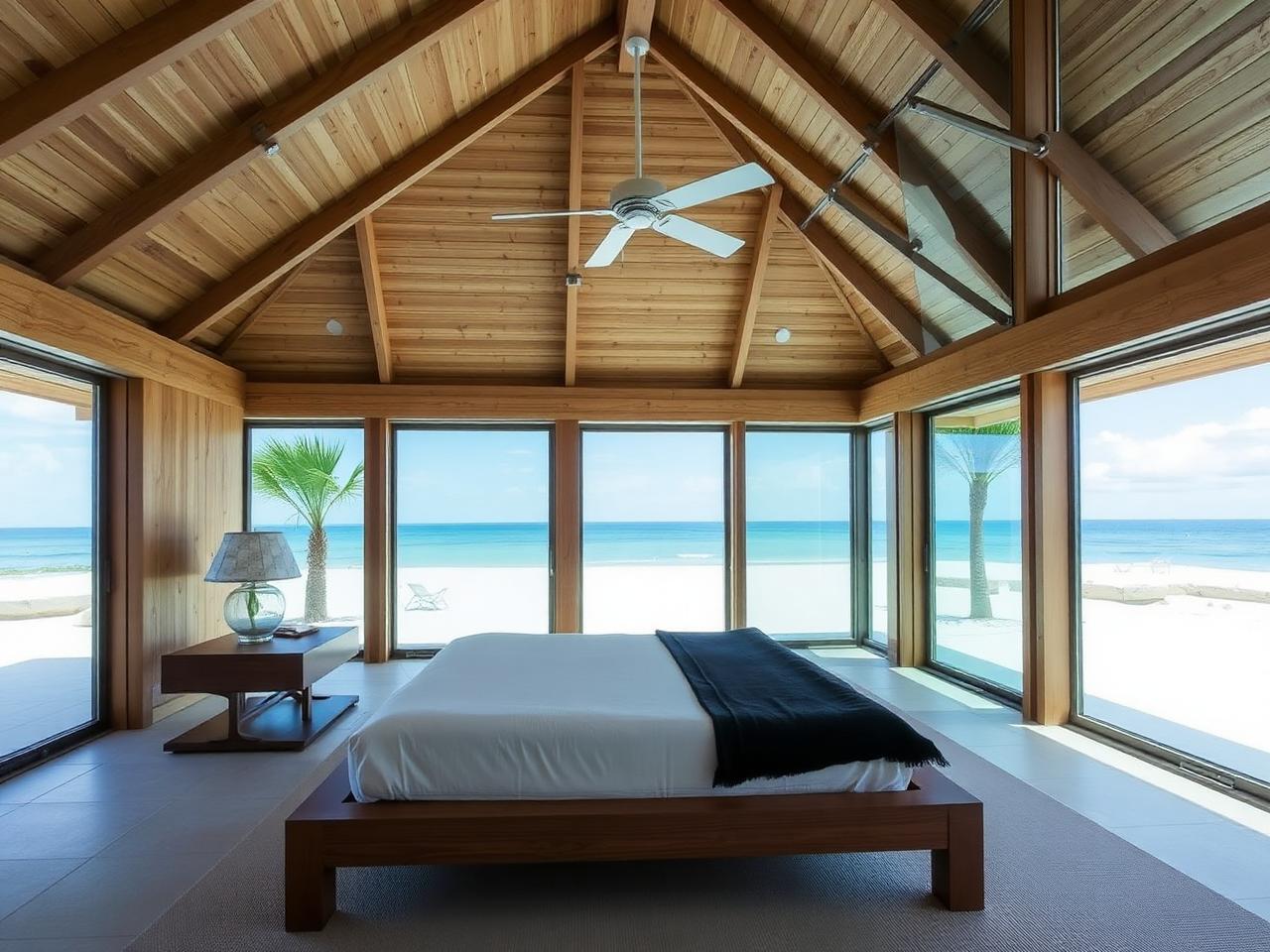 Primary bedroom with glass wall onto the Gulf