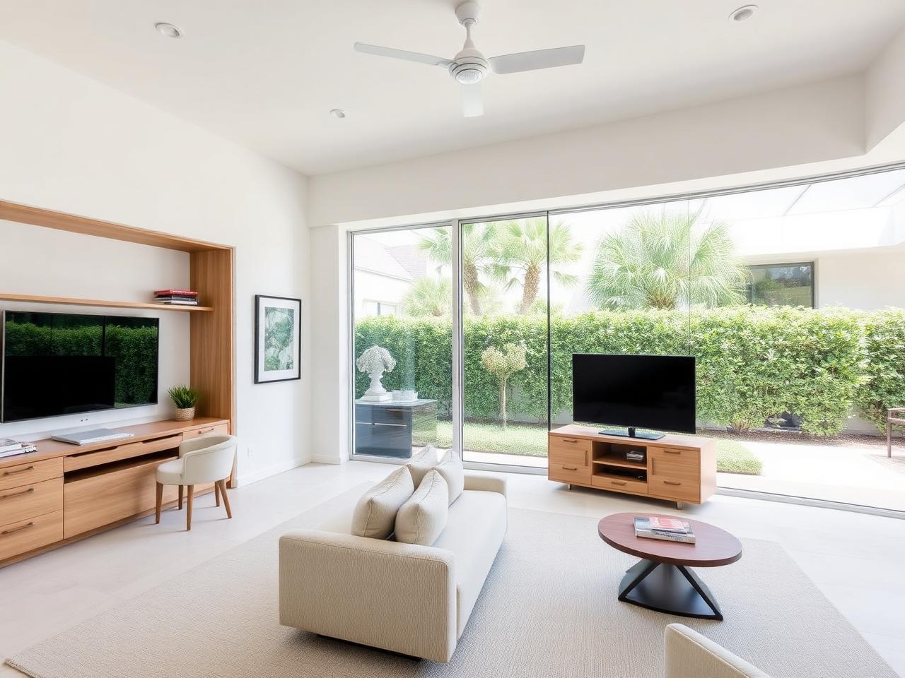 Study with built-in cabinetry and lounge seating