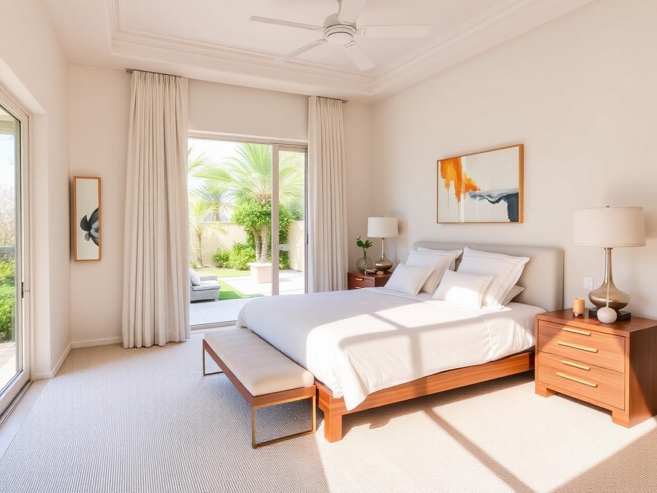 Guest bedroom in a calm coastal palette