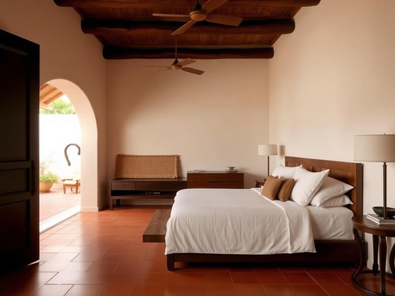 Ensuite guest bedroom in warm neutral tones
