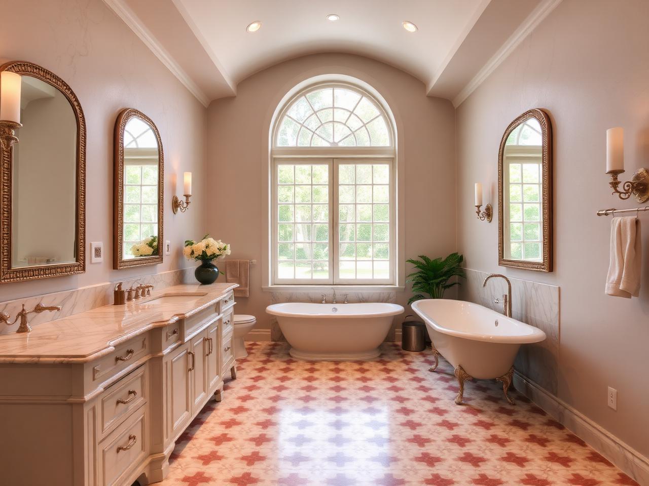 Marble primary bath with freestanding tub