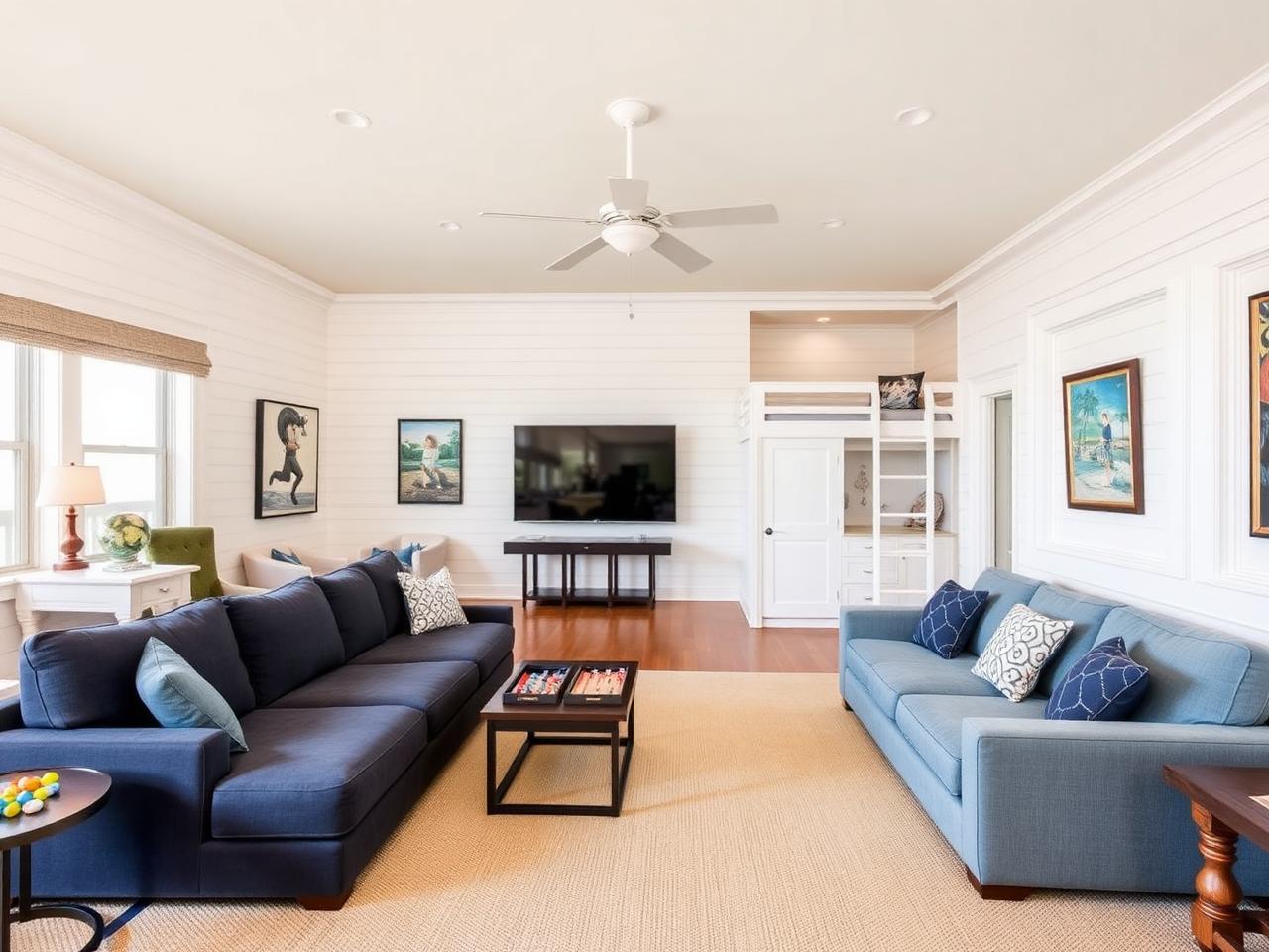 Media and games lounge for beach days