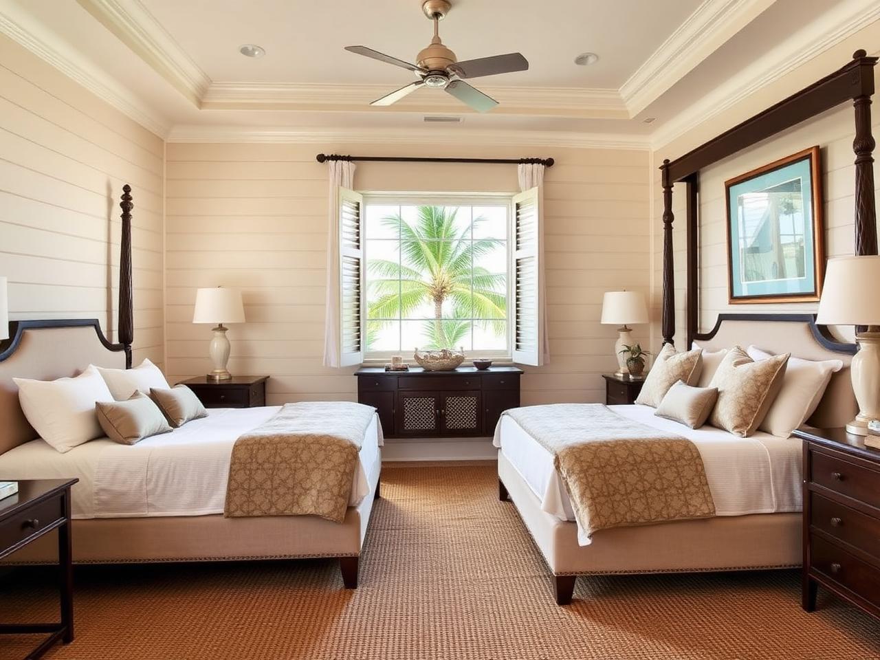 Ensuite guest bedroom in a pale coastal palette