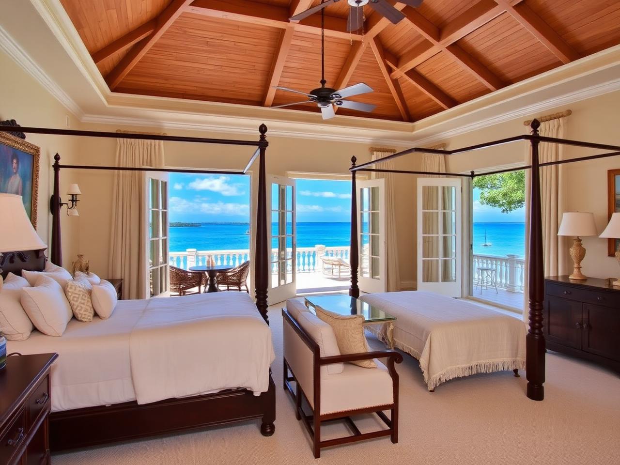 Primary suite with terrace doors onto the bay